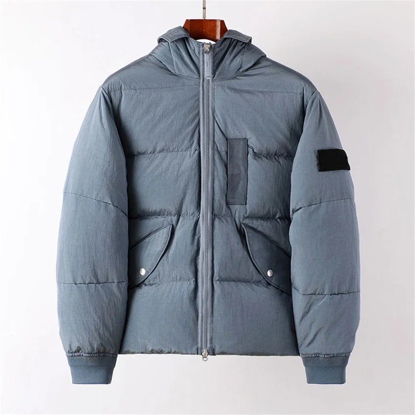 New Autumn And Winter Men's Metal Light Down Jacket Couples Hooded Armband Pleated Nylon Down Coat