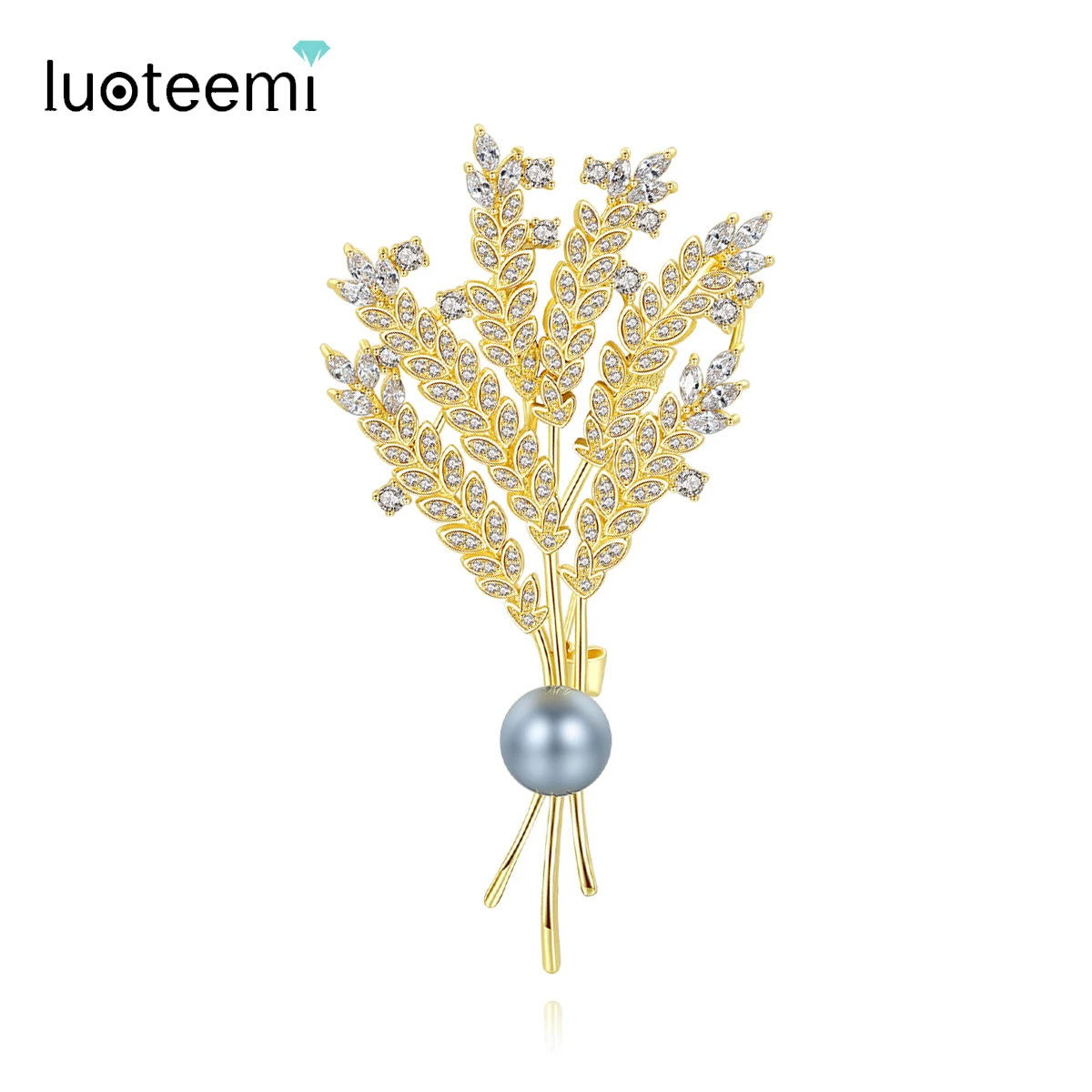 

LUOTEEMI Wheat Ear Plant Pin Brooch Jewelry Cubic Zirconia Brooches For Women Elegant Hot Sale Coat Dress Christamas Child Gift