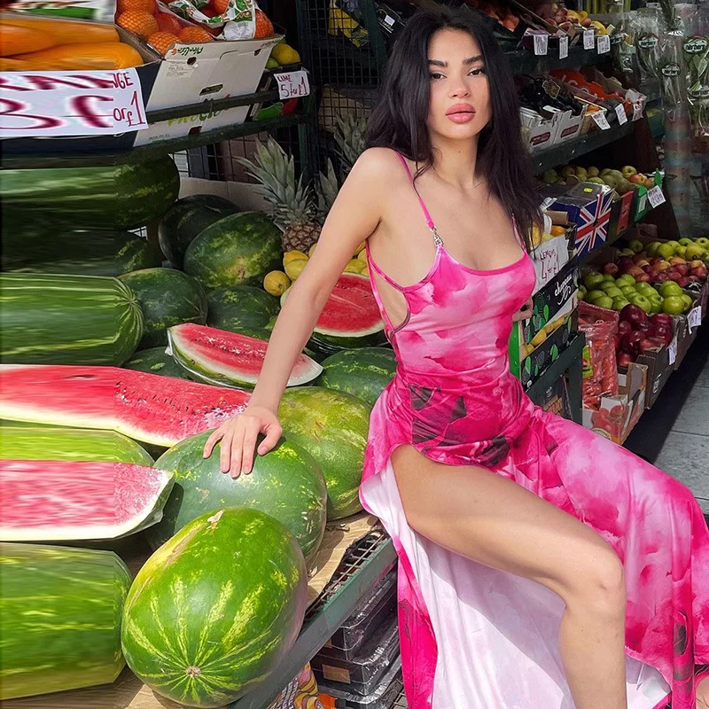 

Женское облегающее платье Y2K вечерние принтом, вечернее Клубное платье миди с открытой спиной, летние пляжные платья без рукавов 2022