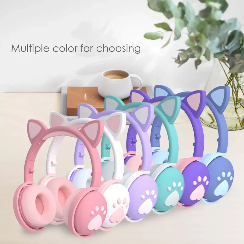 

Cat Ear Paw Headset Glowing Kids Wireless Bluetooth-Compatible 5.0 Headphones Girls Gift Earphones with Mic Children Gifts