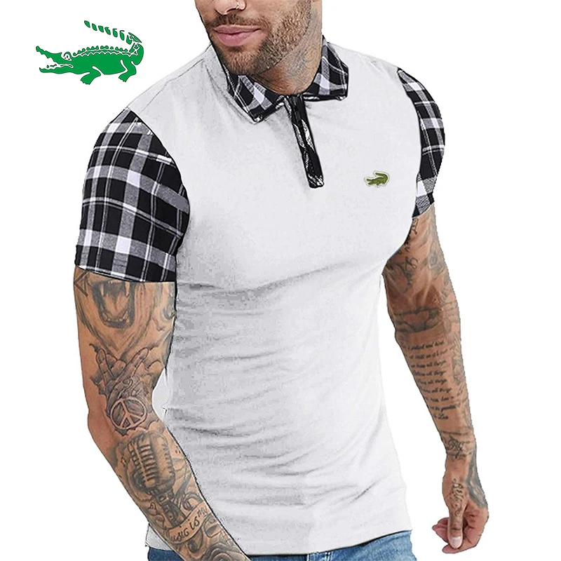 

2022 Crocodile New Men's Short Sleeve Polo Shirt Summer Thin Section Splicing Zipper Clothes Printing Polo Shirt High Quality