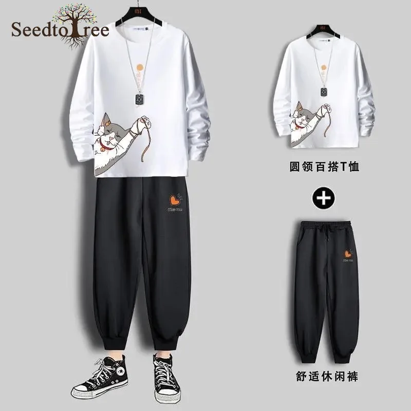 Мужские комплекты из 2 предметов футболка с длинным рукавом и круглым вырезом