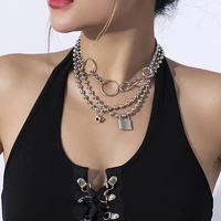 lacteo hip hop 3d lock dice decor choker necklaces set for women men punk multi layer chain necklace jewelry accessories