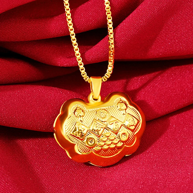 Baoyou Euro Vietnam Gilded Baby Lock Necklace Imitation Gold Safety Long Life Lock Pendant Children's Gold
