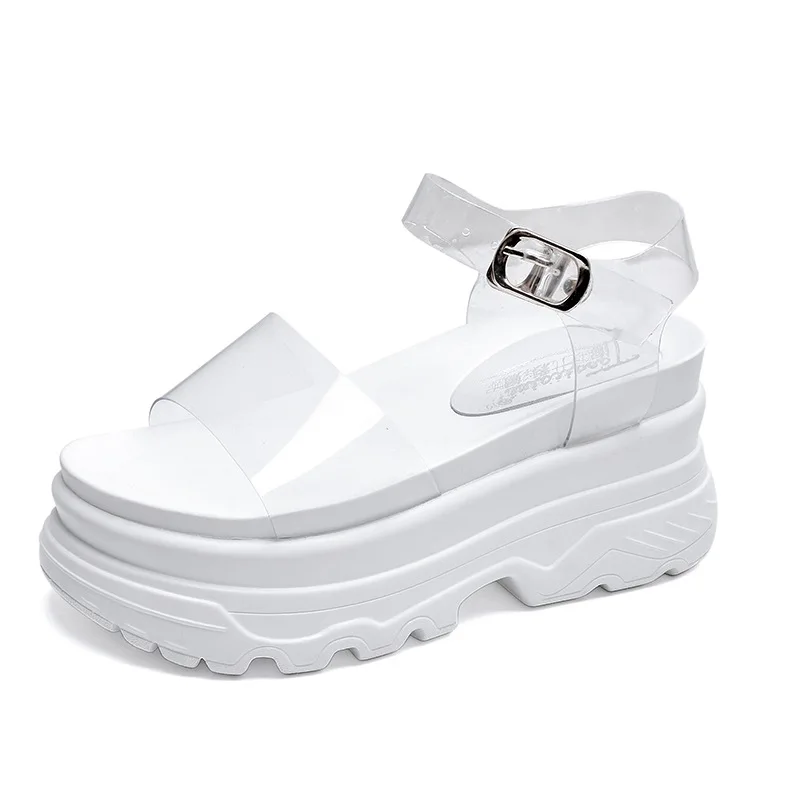 

Сандалии женские прозрачные на платформе 8 см, пляжные тапочки с ремешком и пряжкой, шлепанцы, пикантная обувь для вечеринки, лето