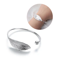 women fashion sweet elegant leaves bracelet opening 925 sterling silver cuff bangle