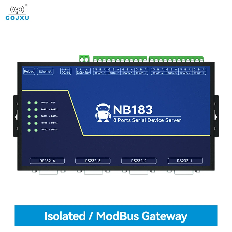 

Isolated 8-Channel Serial Server RS485/232/422 to RJ45 COJXU NB183 ModBus RTU to TCP Build-in Watchdog MQTT/HTTP IOT Module
