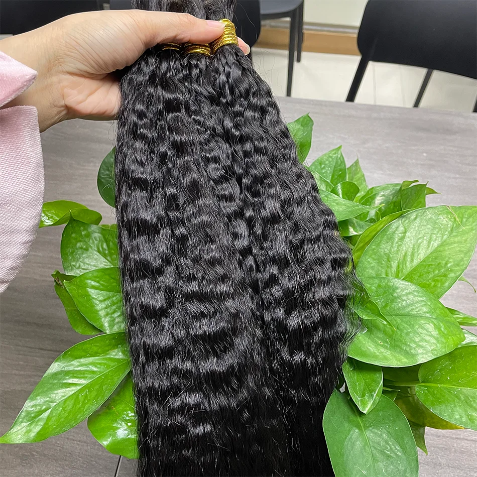 Фото Натуральные волосы Kinky Straight Bulk, 100% необработанные, для плетения кос, 50 г, 100 г, без трессов, для плетения. №3