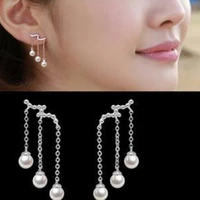 women elegant pearl long tassel earrings creative ear jewelry