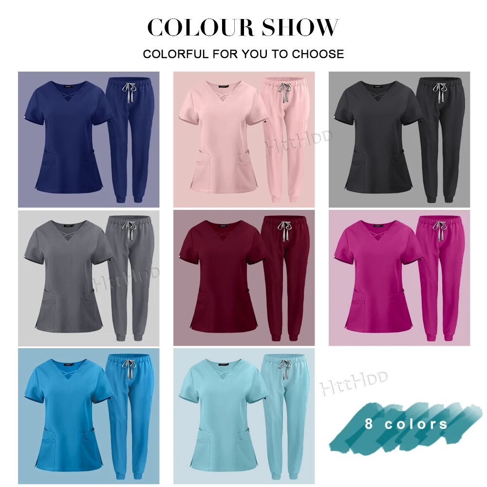 Униформа скрабы наборы косметическая медицинская с V-образным вырезом топы мода