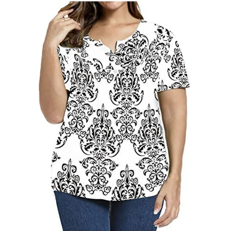 

5XL Plus Size Summer New Women Clothing Casual O-Neck Floral Printing Short Sleeve T Shirt Fashion Loose Big Size Ladies T Shirt