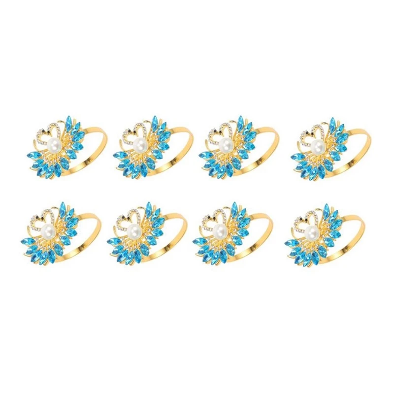 

8Pcs Exquisite Swan Napkin Ring With Blue Rhinestones Diamond Napkin Ring Tabletop Decoration