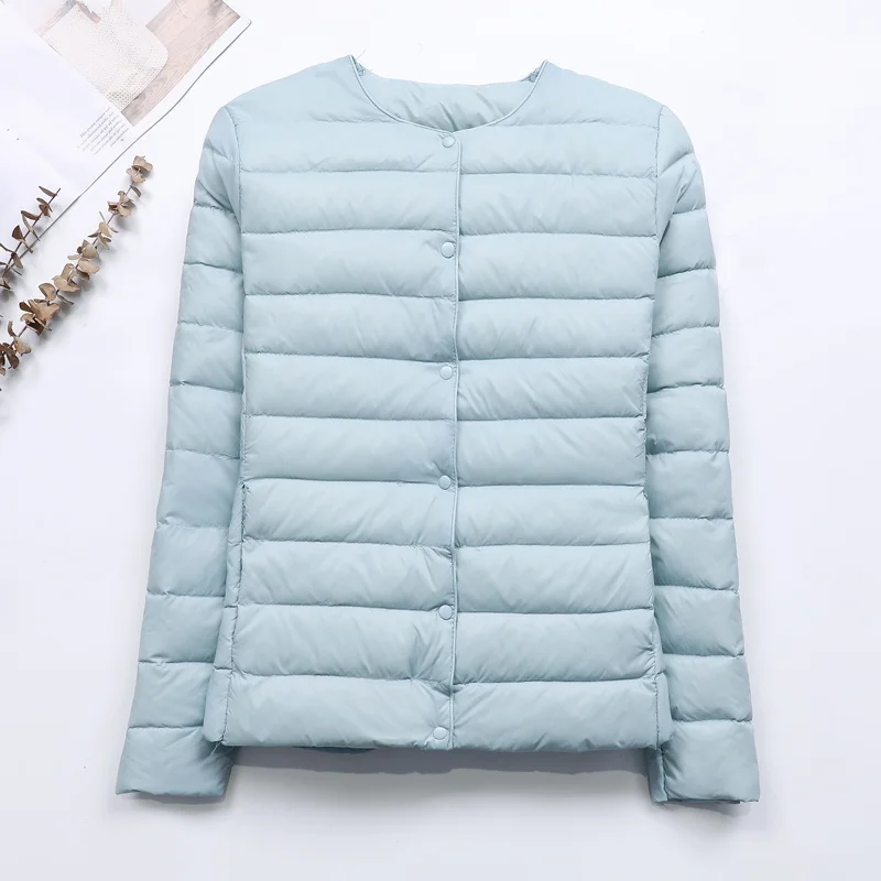 

Ultra Light Duck Down Jacket Women Autumn Winter Slim Short Collarless Down Coat Female Windproof Parka Portable Outerwear