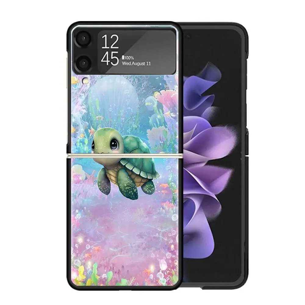 Черепаха с рисунком морской черепахи для Samsung Galaxy Z Flip 6 5 4 3 5G Черный чехол телефона