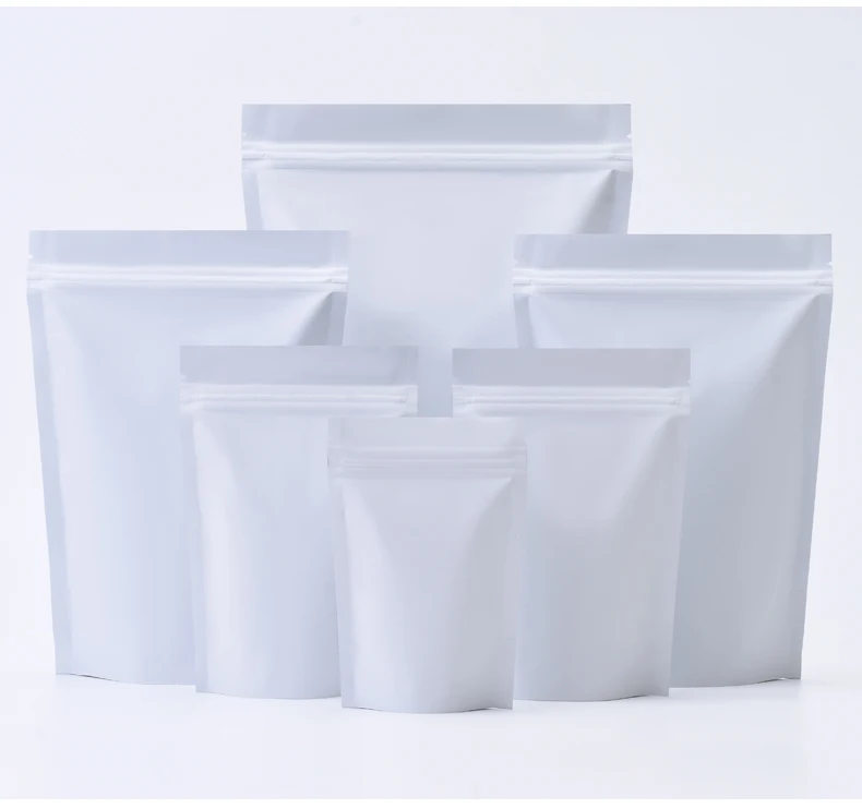 

100 шт./упак., матовый пластиковый пакет с замком-молнией, пакет для еды из алюминиевой фольги, водонепроницаемые белые мешочки с застежкой-молнией
