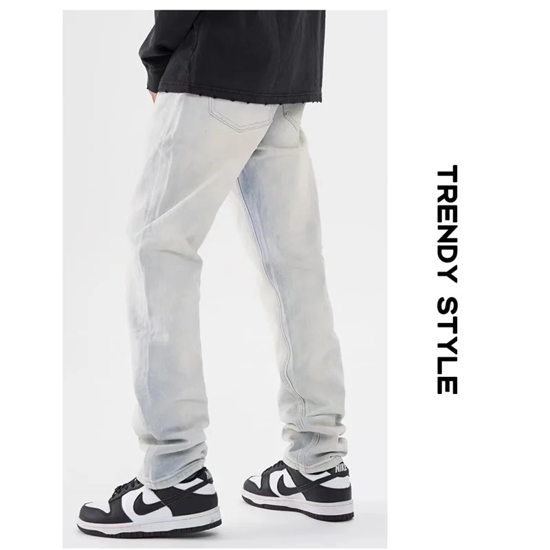 Streetwear Men 2022 New Pattern Recreational Light Blue Pants Straight Cylinder Comfortable Loose Versatile Jeans Autumn Female