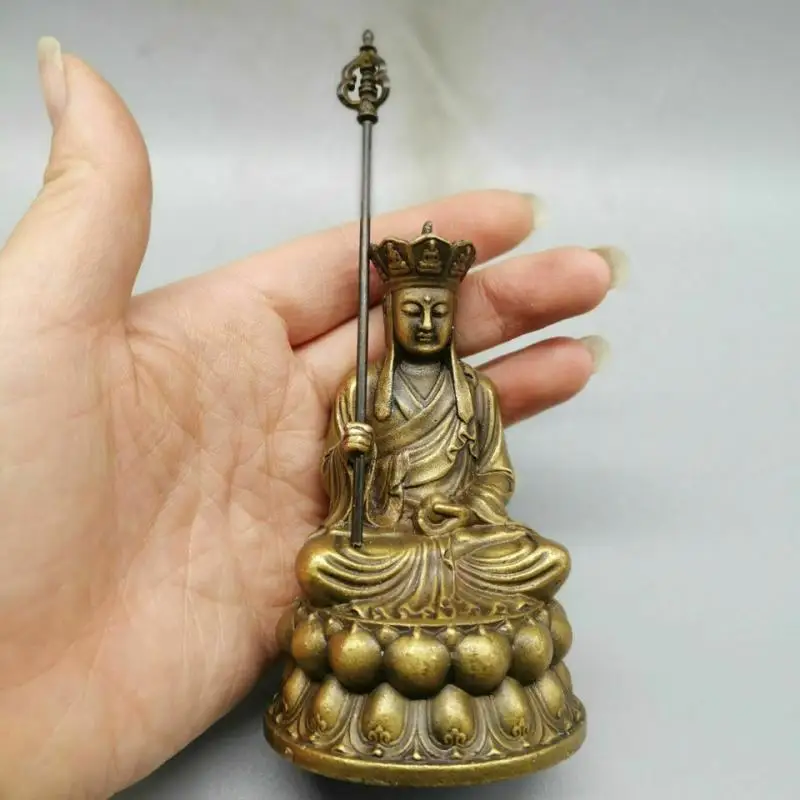 

5.2" Bronze Statue of Chinese Pure Copper Dizang Bodhisattva Statue Decoration for Home Figurines for Interior