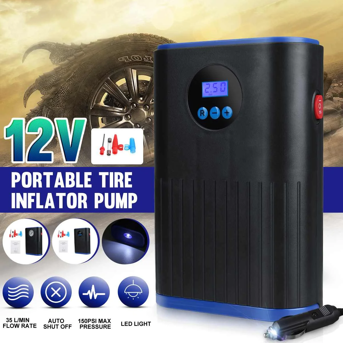 

12V Inflator Pump Portable Car Air Compressor for Motorcycles Bicycle Boat Tyre Inflator Digital Auto Inflatable Air Pump