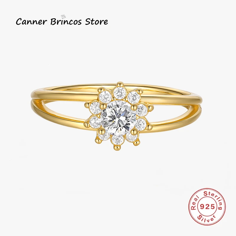 

CANNER Anillos Real 925 Sterling Silver Twist Finger Ring 6/7/8mm Double Layers With CZ Gold Color Rings For Women Fine Jewelry