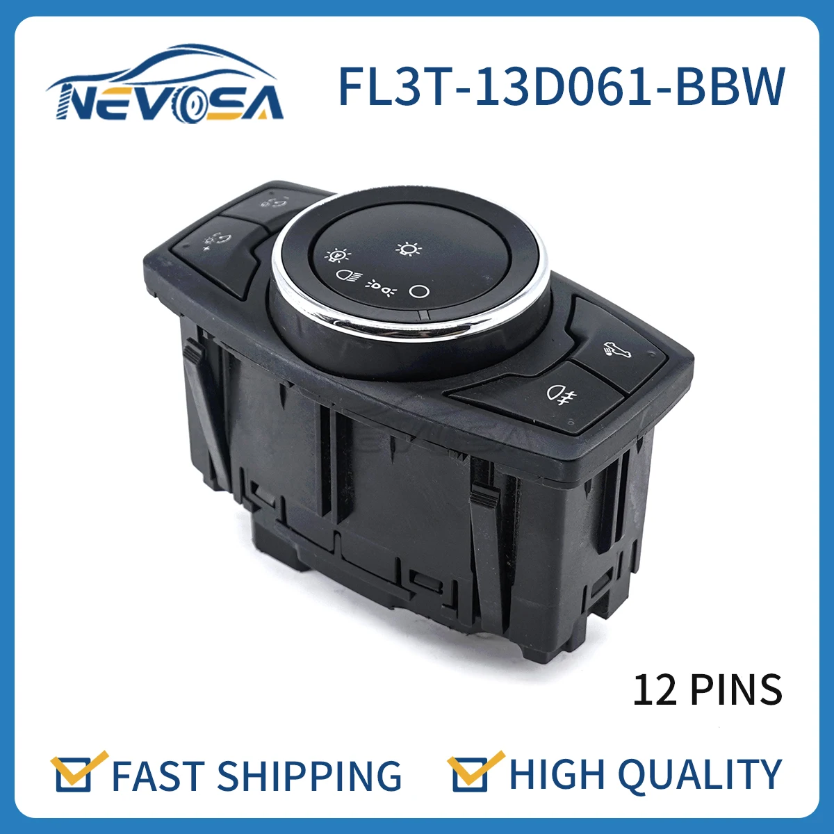 

Nevosa FL3T-13D061-BBW Truck Headlight Hazard Lamp Light Warning Control Switch Knob Panel For 2015-2020 Ford F150 FL3T13D061BBW