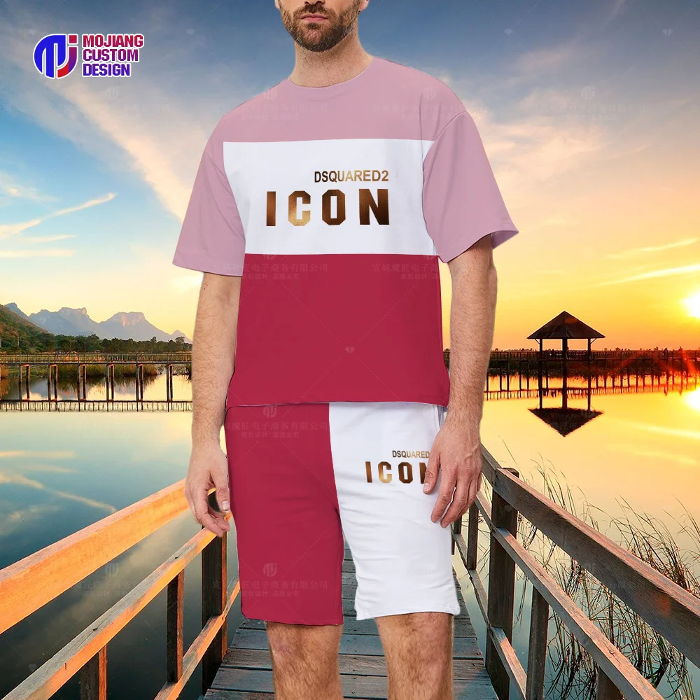 DSQICOND2 Casual Fashion Classic Letter Print Unisex DSQ ICON Beach Shorts Street Fashion Crewneck Tee Set