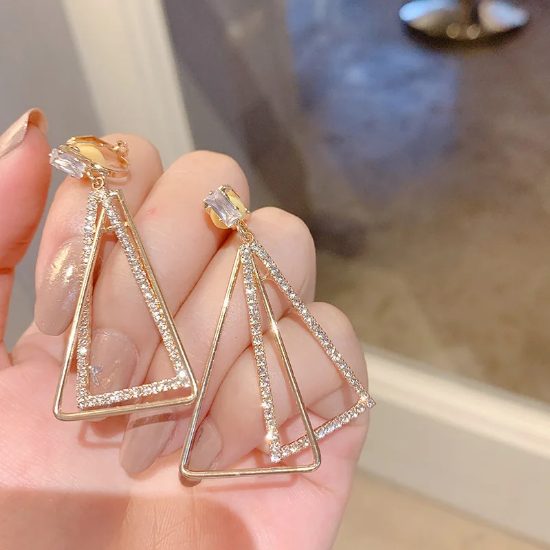 

Niche Design Full Diamond Long Triangular Tassel Earrings For Women Korean Fashion Earring Daily Birthday Party Jewelry Gifts