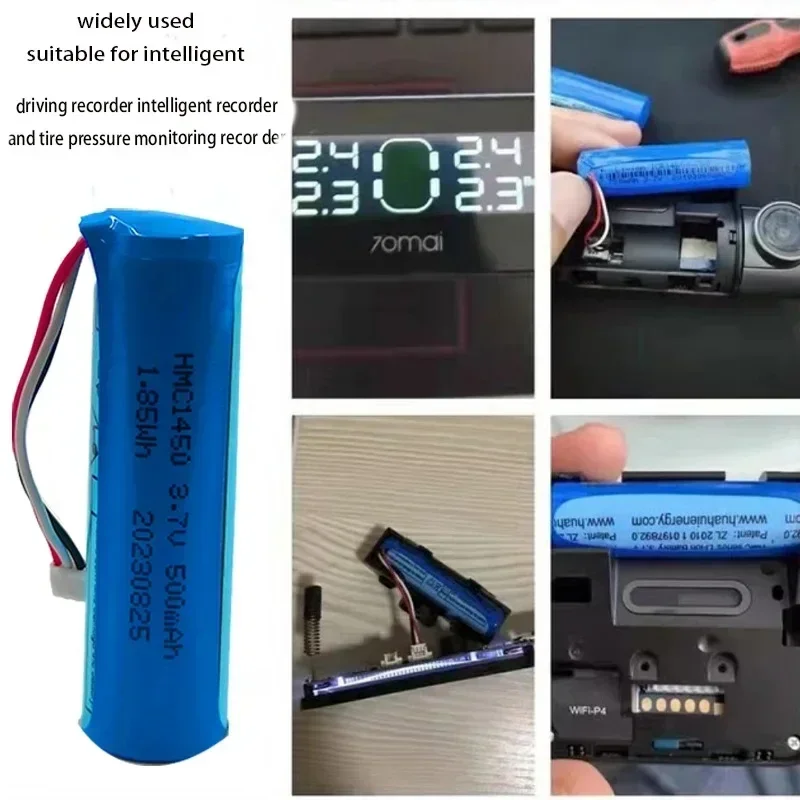 Фото Сменная батарея для 70mai Smart Dash Cam Pro - HMC1450 3.7V 500mAh Li-ion с 3-проводным разъемом 14*50мм (совместима с Midrive D02) №5