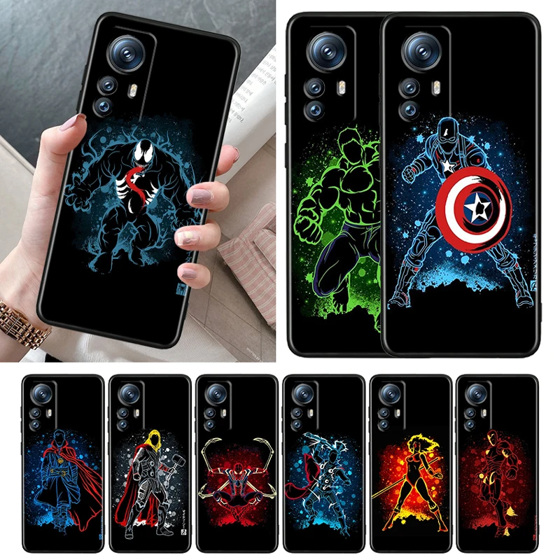 

Marvel Superhero Soft Black Phone Case For Xiaomi Mi 12T 12S 12X 12 11 11T 11i 10T 10 9 Pro Lite Ultra 5G Cover Shell Funda