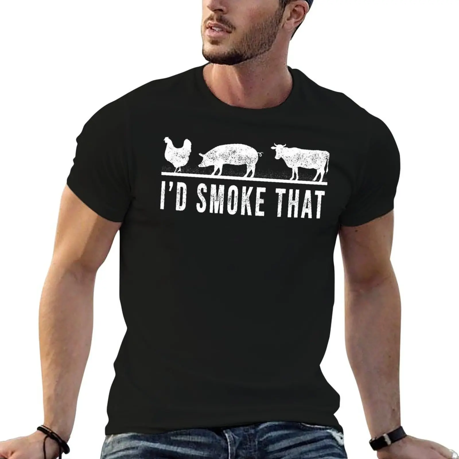 Футболка Id SmokeThat BBQ Grilling Pig Funny Pork Эстетическая одежда с рисунком винтажная новая
