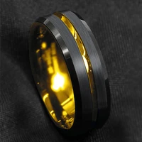 fashion 8mm black brushed stainless steel wedding rings for men gold groove beveled edge engagement ring anniversary jewelry
