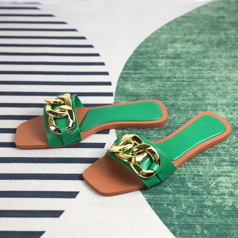 Z Women's Summer Sandals Outside Slides Flat Square Head Outer Wear Large Size Seaside Beach Sandals Ladies Shoes on Offer