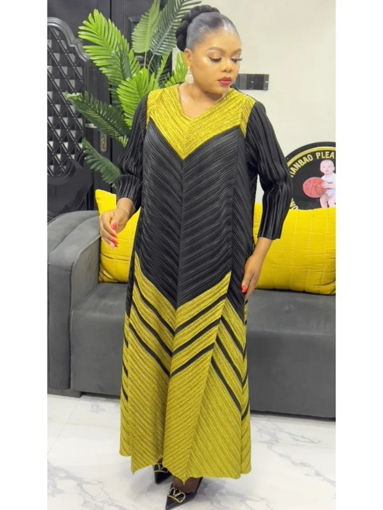 ANLAN 2024 новинка зимы темпераментное плиссированное длинное платье с принтом Miyake