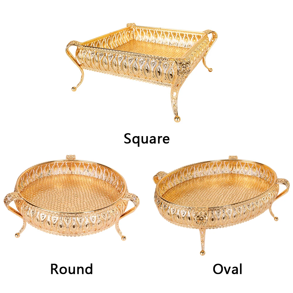 Candy Wedding Party Jewelry Display Home Golden Plate Metal Nuts Dessert Fruit Decorative Table Storage Tray Dining Room Cake |