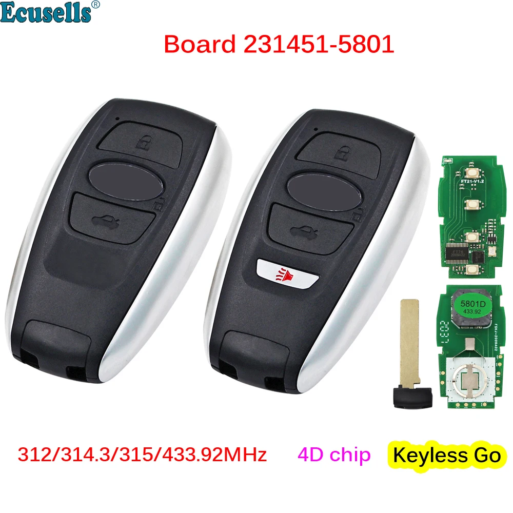 

3/4 Buttons Keyless Go Smart Remote Key 4D Chip for Subaru Ascent Forester Impreza Legacy Outback Crosstrek STI WRX Board 5801