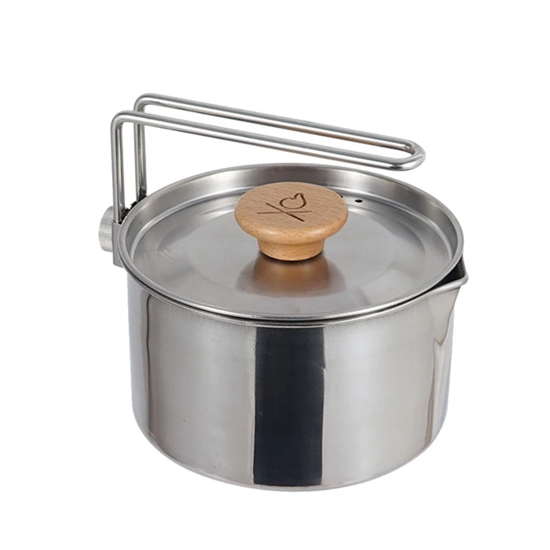 

1L Outdoor Multifunctional 304 Stainless Steel Kettle Mountaineering Portable Coffee Pot Foldable Camping Pot Teapot