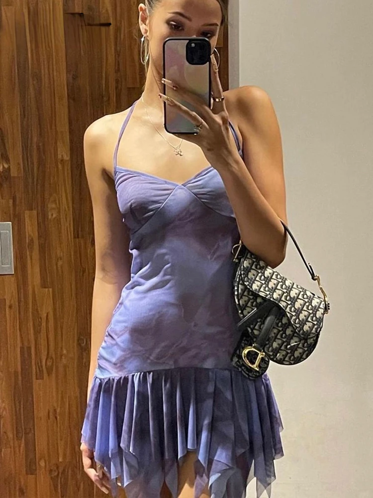 

Blouse Fishtail Mini Dress Women Elegant Hollow Out Back Solid Suspender Beach Sexy Slim Pure Girl Harajuk Summer Vintage Korean