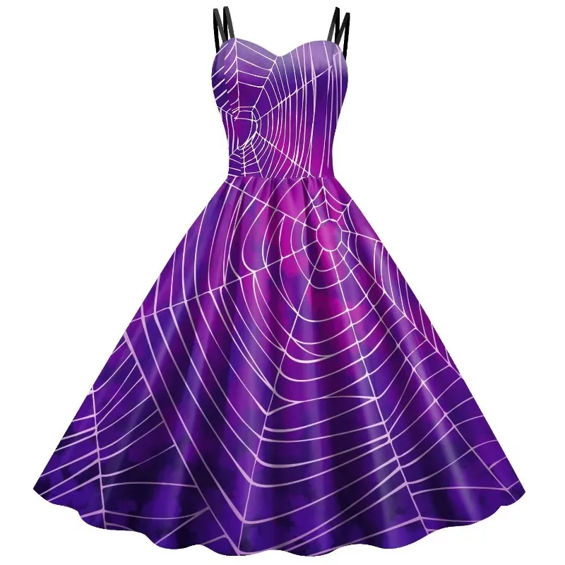 Женское Винтажное Платье С Принтом На Хэллоуин Удобное Уличное Без Рукавов