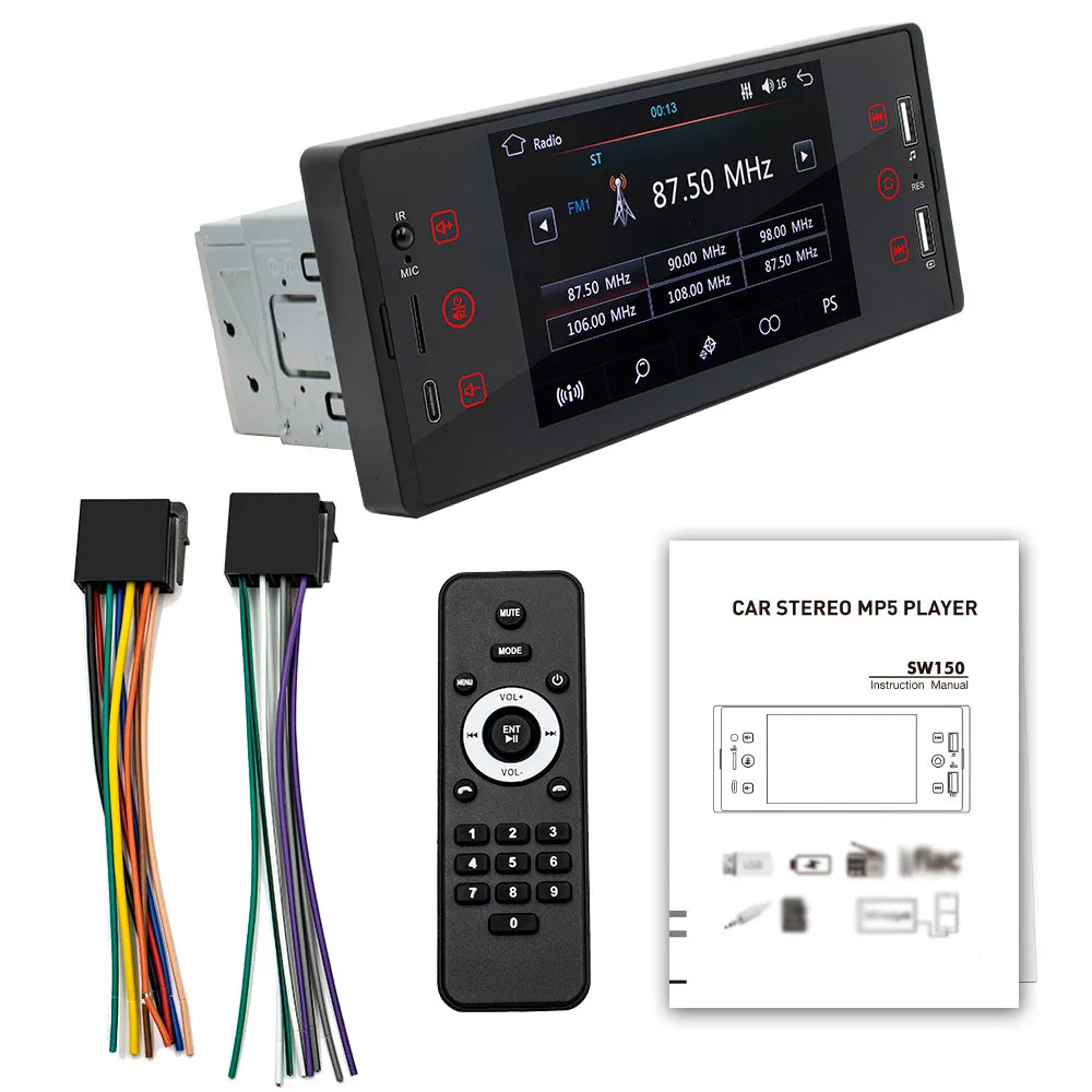 

5 Inch Car Stereo BT MP5 Player FM Radio Receiver Single Din USB/AUX/TF Connection Steering Wheel Control Capacitive Touchscreen