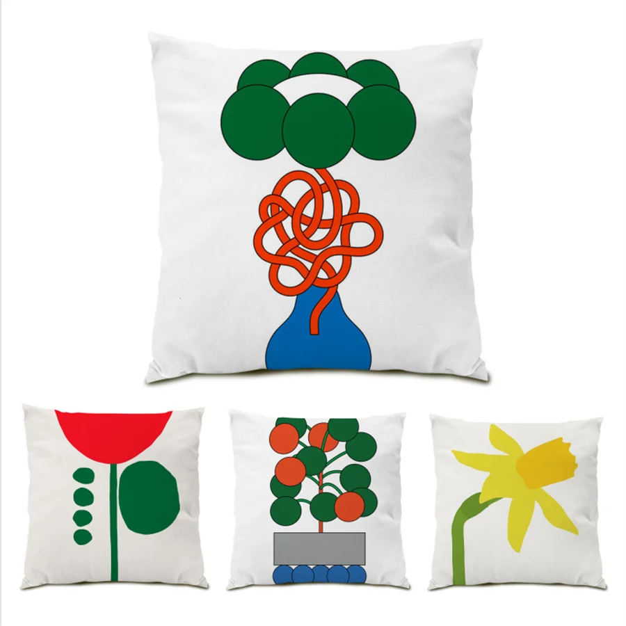 

New Pillow Covers Decorative Cushion Polyester Linen 45x45 Cushions Covers Flower Vase Pattern Home Decoration Comfortable E0373