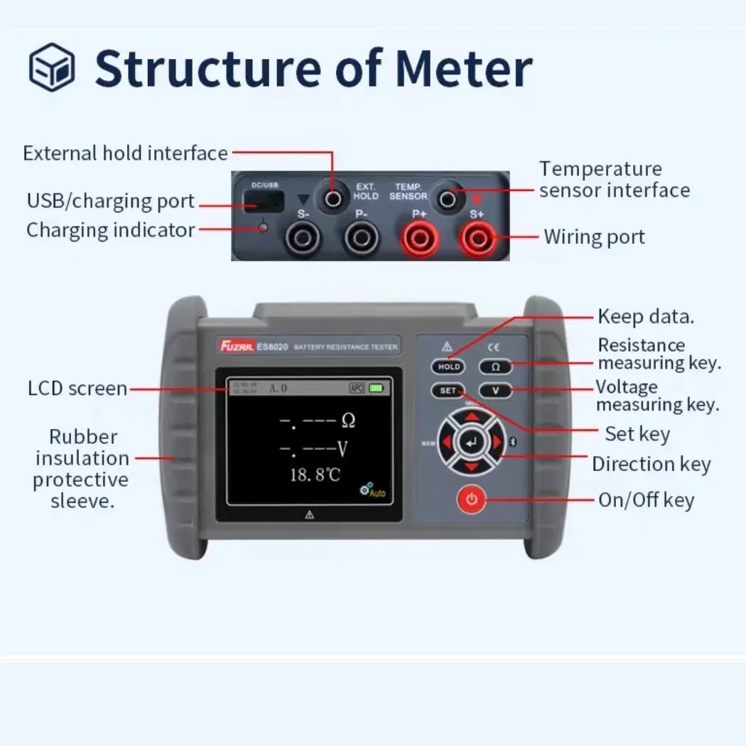 ES8020 Ручной тестер внутреннего сопротивления литиевой батареи