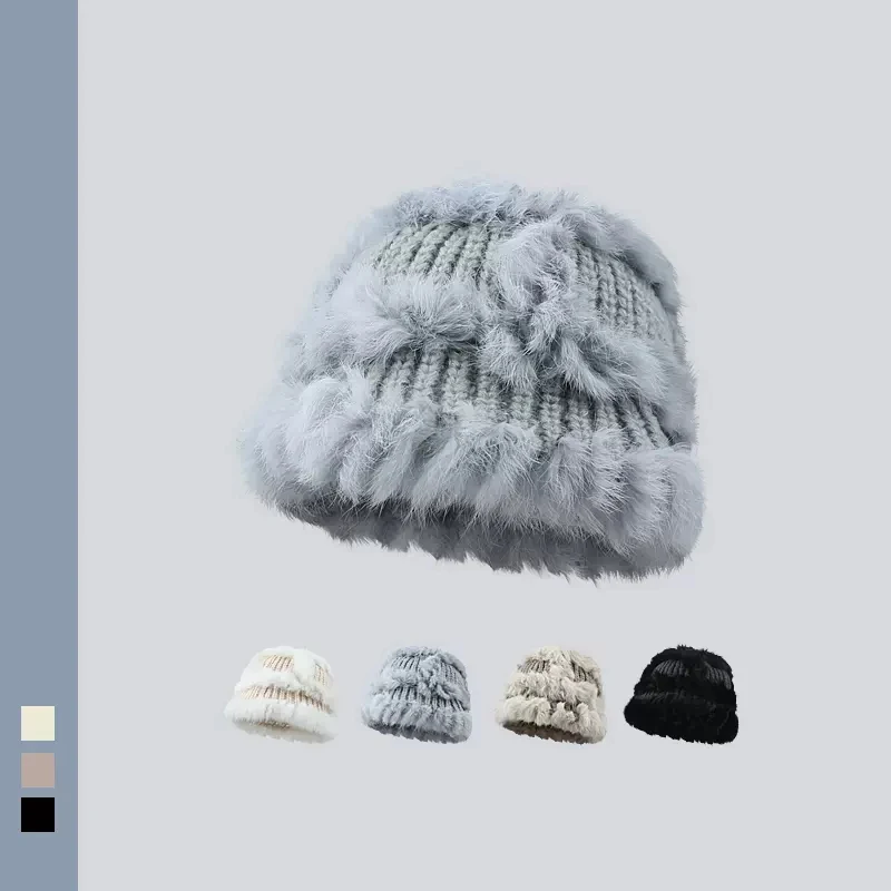 

Новинка 2023, Панама из кроличьего меха, шапки для женщин, теплая шерстяная вязаная шапка на зиму, милая шапка в китайском стиле с головой тигр...