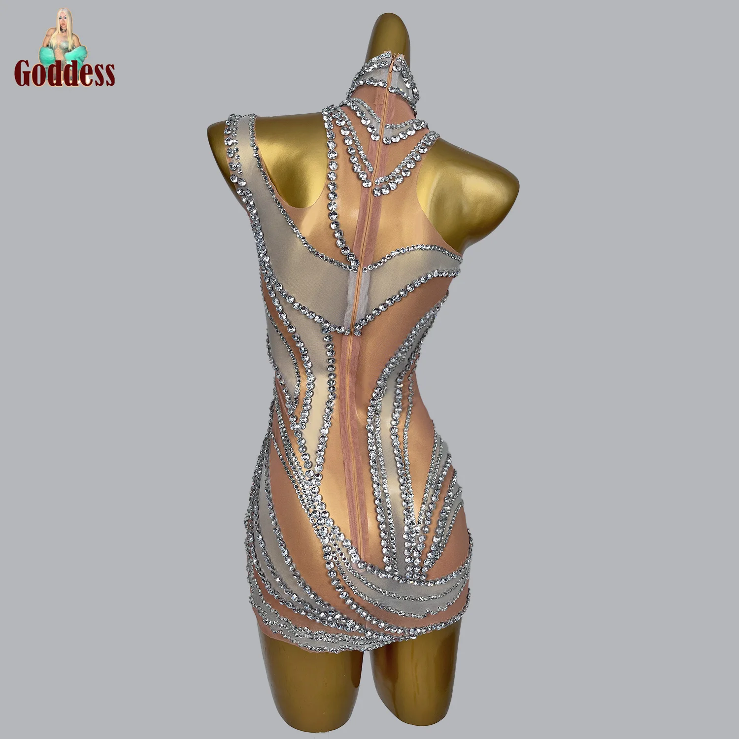 Блестящие кристаллы прозрачная сетка сексуальное мини-платье вечеринка для