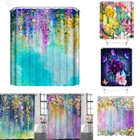 watercolor flowers shower curtain abstract purple floral colorful butterfly bath curtains art fabric bathroom screen with hooks