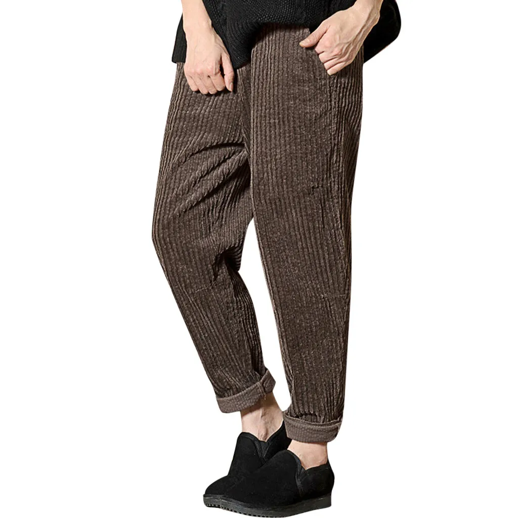 

Модные женские вельветовые брюки большого размера с эластичным поясом и карманами длинные брюки зимние плотные эластичные широкие брюки корейские свободные спортивные брюки #25