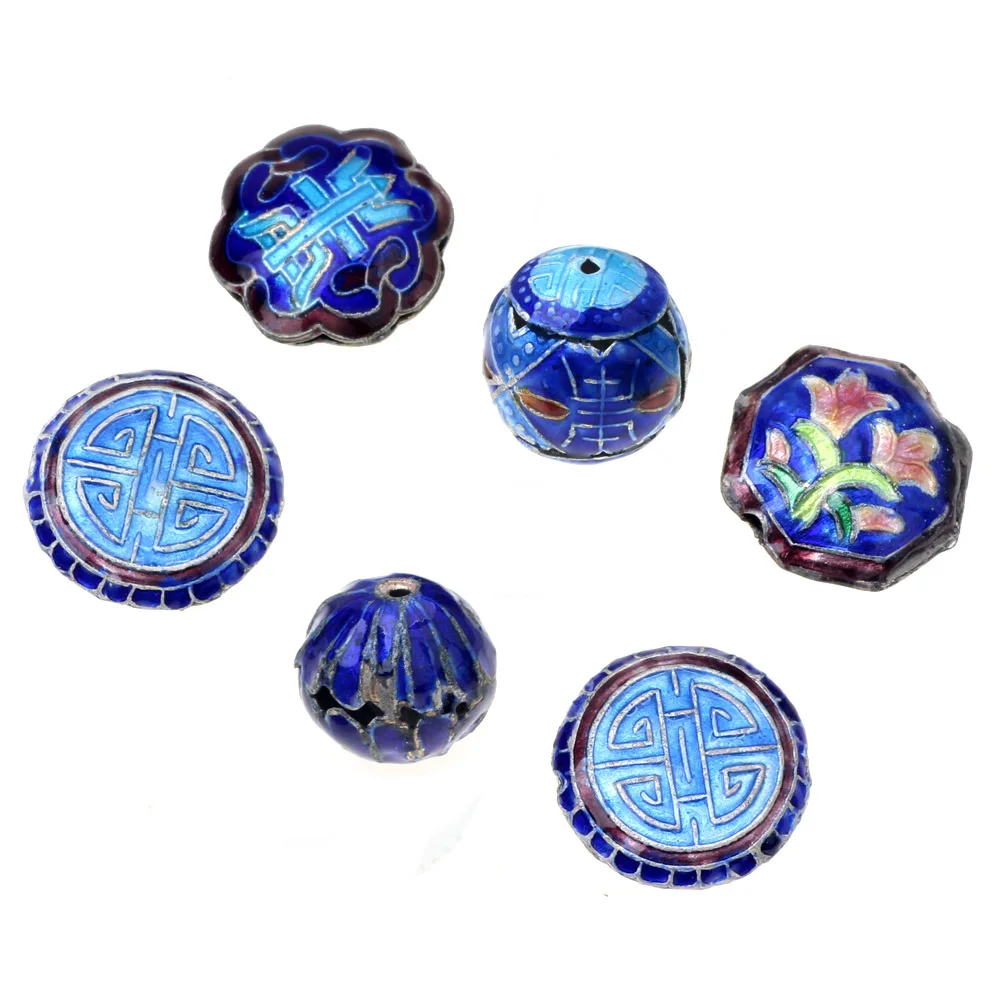 

6PCS Chinese Classical Style Enamel Handmade Craft Flower Cloisonne Beads Charms For Jewelry Making DIY Copper Spacer Decoration