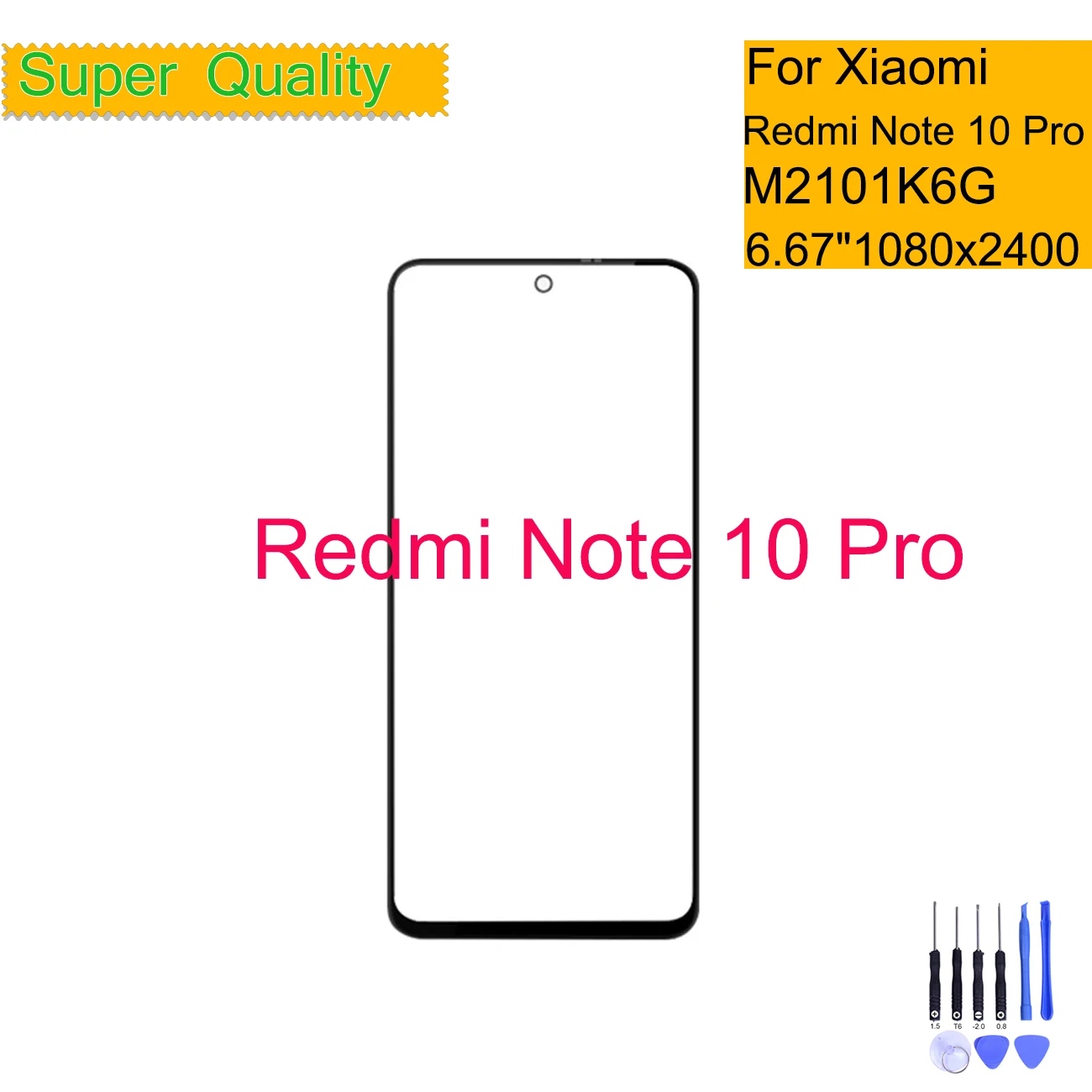 

Сенсорная панель для Xiaomi Redmi Note 10 Pro, передняя внешняя стеклянная линза M2101K6G M2101K6R, Сменное Переднее стекло для ЖК-экрана