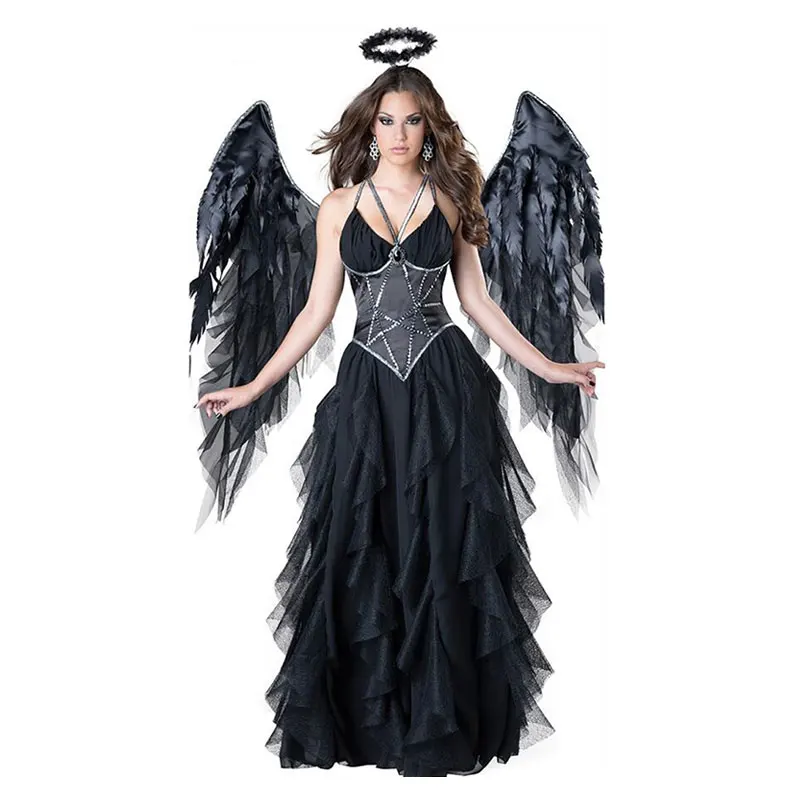 Halloween Carnival Feather Fairy Angel Adult Cosplay Costume Demon Scary Dark Fallen Angel Dress Up Outfit Women Fancy Dress