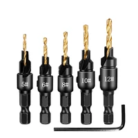 5pcs hss countersink drill cone drill bit set drilling pilot holes for screw sizes reaming drill bit set wood woodworking tools