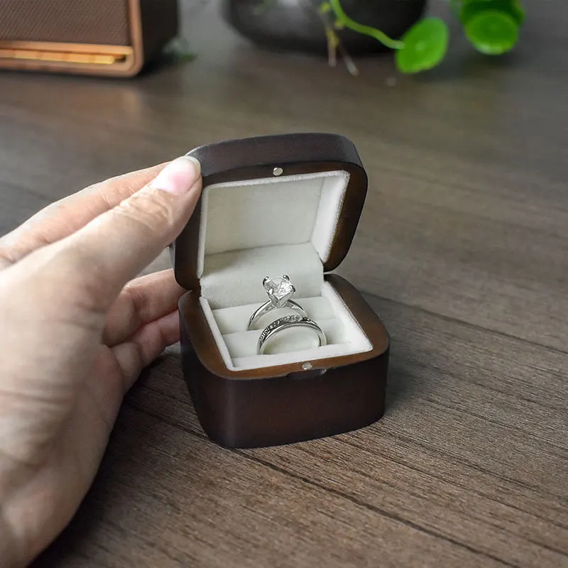 Walnut Wood Jewelry Box Engagement Ceremony Ring Storage Proposal Portable Ring Holder Case Rustic Wedding Ring Box Shop Display