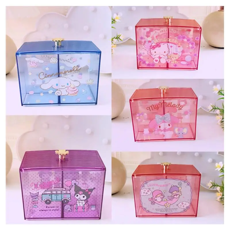 

Милый Sanrios Cinnamoroll Hellokittys My Melody Littletwinstars Kuromi акриловый милый мультяшный Аниме настольный ящик для хранения макияжа